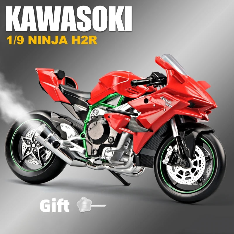 1:9 Kawasaki H2R With Spray Alloy Die Cast Motorcycle Model Toy Vehicle Collection Sound and Light Off Road Autocycle Toys Car