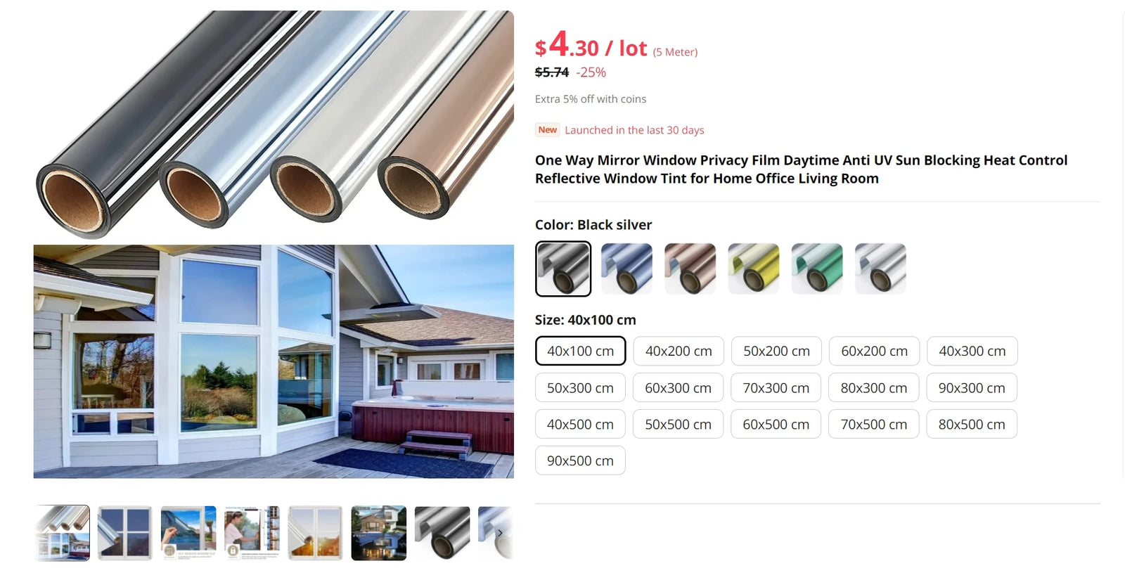 One Way Mirror Window Privacy Film Daytime Anti UV Sun Blocking Heat Control Reflective Window Tint for Home Office Living Room