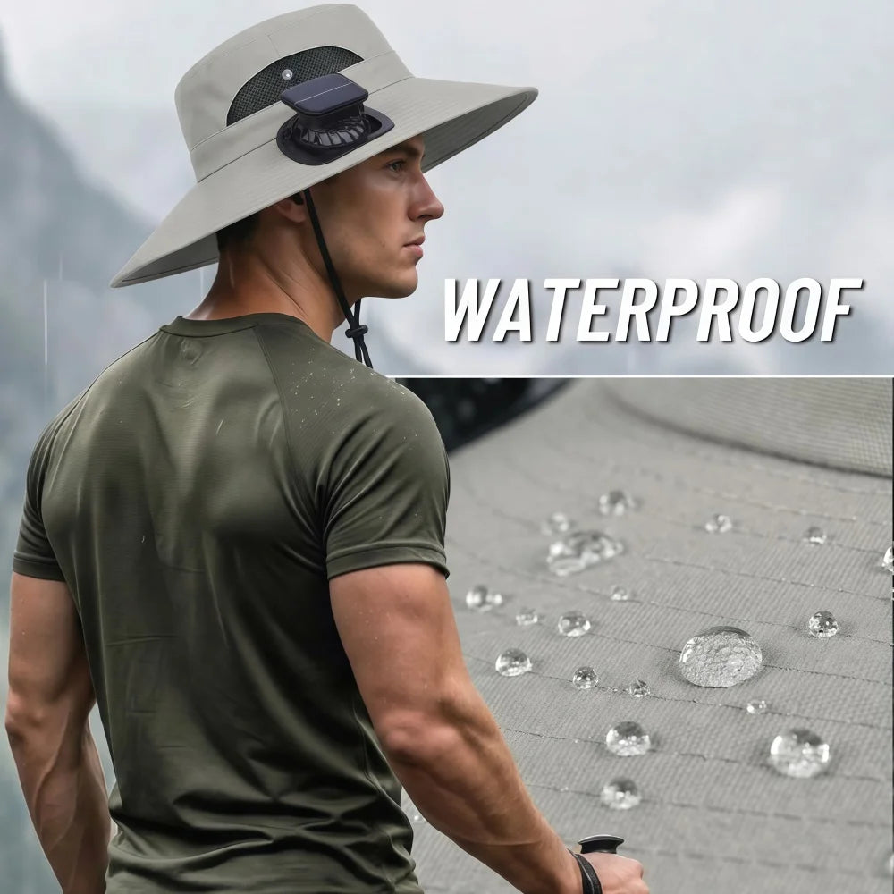 Wide Brim Solar Fan Sun Hat With Dual Fans