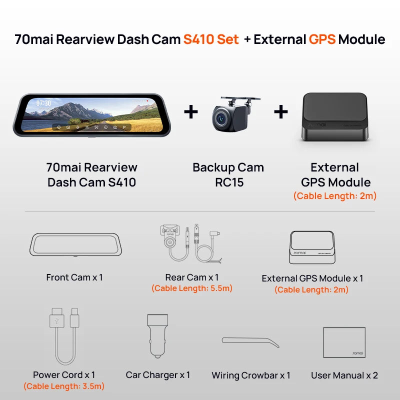 Rearview Dash Cam S410 9.35" Touch Screen Mirror Dash Cam – Dual Channel 1440P HDR Front & Rear Car DVR with WiFi, Night Vision, G-Sensor