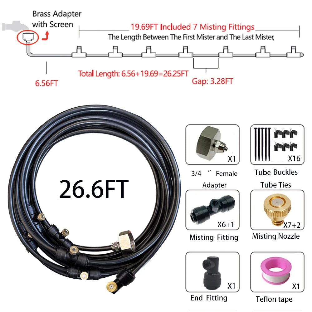 8-26M Outdoor Cooling Patio Misting System Fan Cooler Water Mist Gardenhouse Spray Hot Fog Misting System