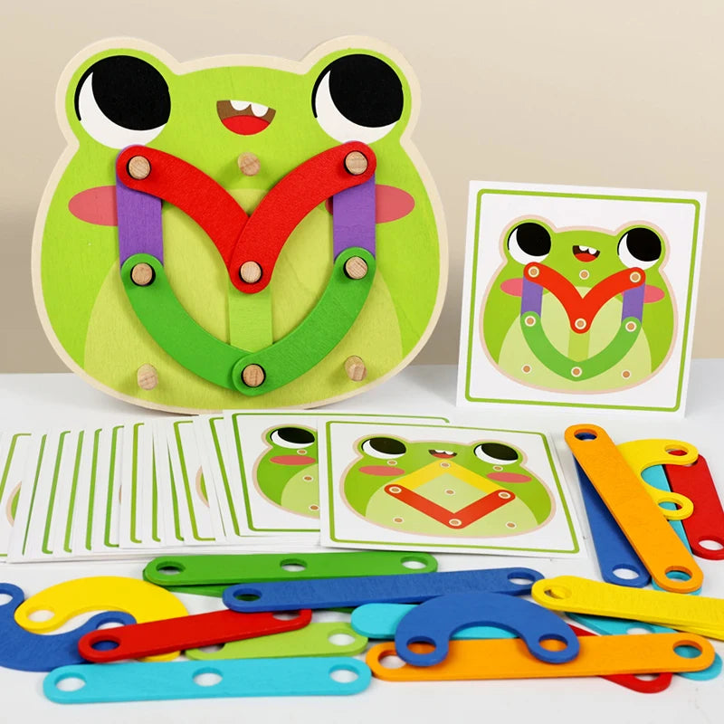 Wooden Geometric Pegboard Construction and Pattern Puzzle Set