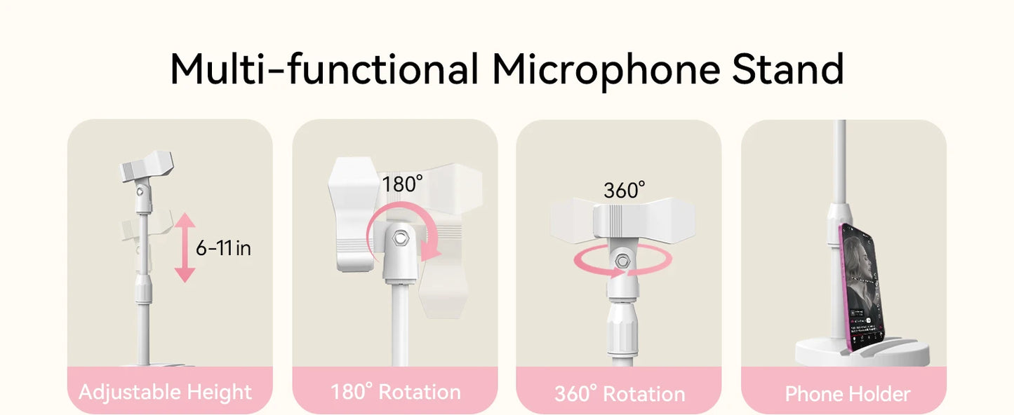 ASMR Recording & Karaoke Wireless Microphone with Earphone Monitoring, DSP Voice Enhancement, AUX Output for Live Streaming & Singing Apps