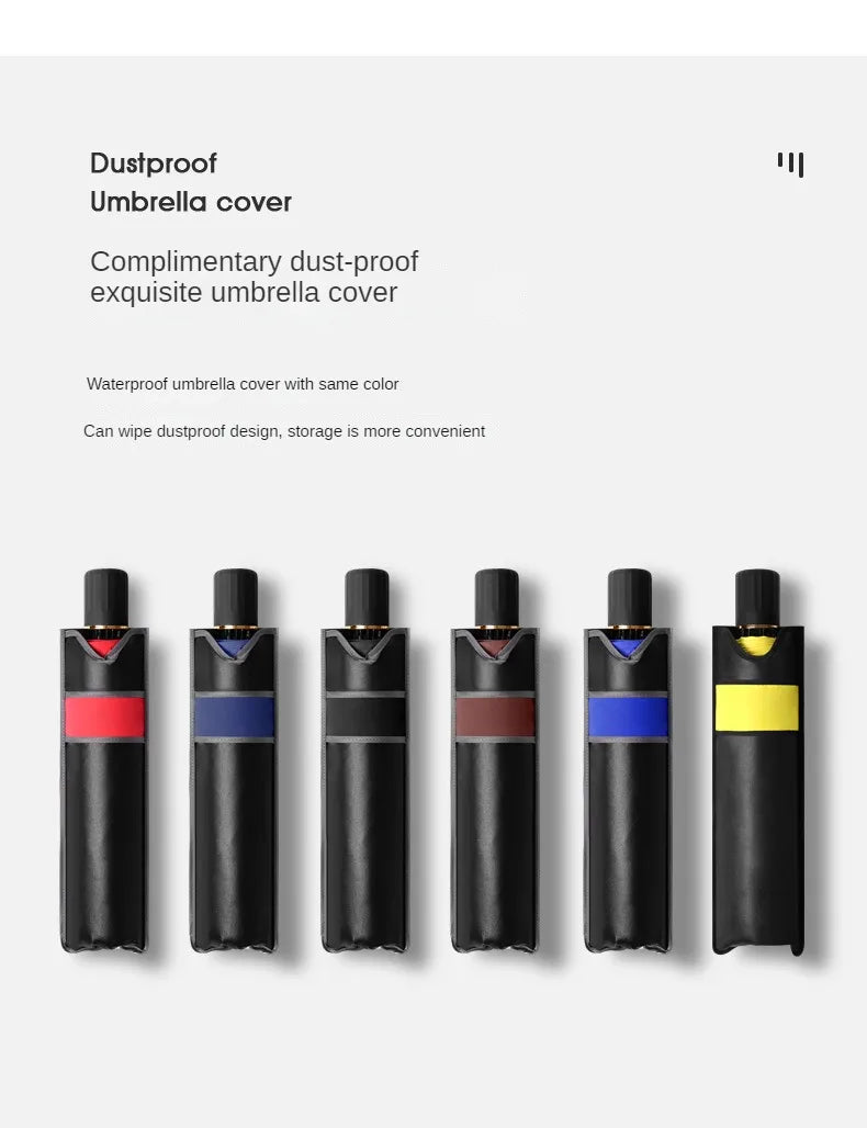 Triple Folding Windproof Reinforced Business Umbrella Dual Use Sun Rain Compact Travel Umbrella