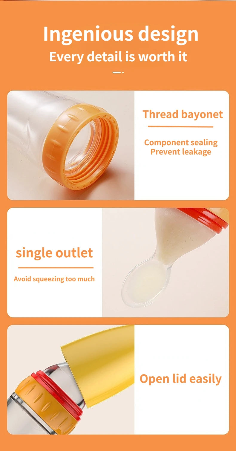 Silicone Squeezing Feeding Bottle Newborn Baby rice cereal Training Rice Spoon Infant Cerea Food Supplement Feeder Portabl 90ml