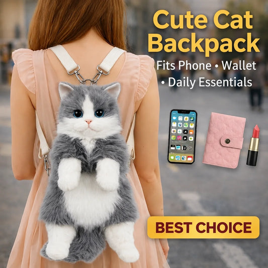 Cute Cat Plush Backpack Soft Shoulder Bag