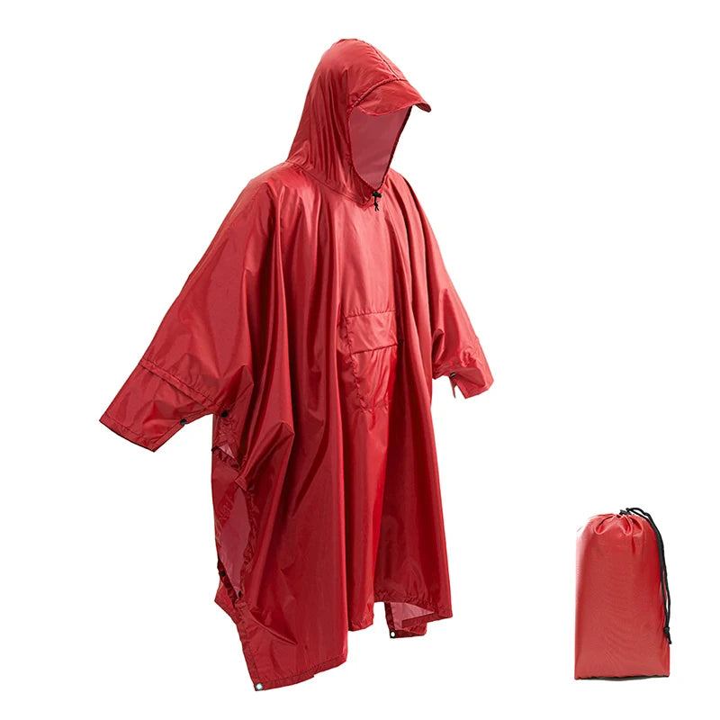 Multifunctional Hooded Rain Poncho for Adult with Pocket Waterproof Portable Unisex Raincoat Jacket for Hiking Camping Emergency