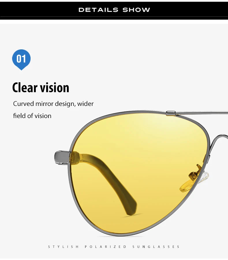 Memory Titanium Pilot Polarized Sunglasses UV400 Photochromic Night Vision Glasses for Men Women