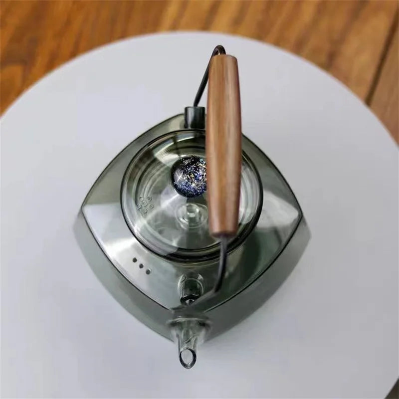 Japanese Square Heat Resistant Glass Teapot Steaming and Boiling Dual-use Lifting Beam Tea Pot Glass Kettle Kung Fu Tea Set