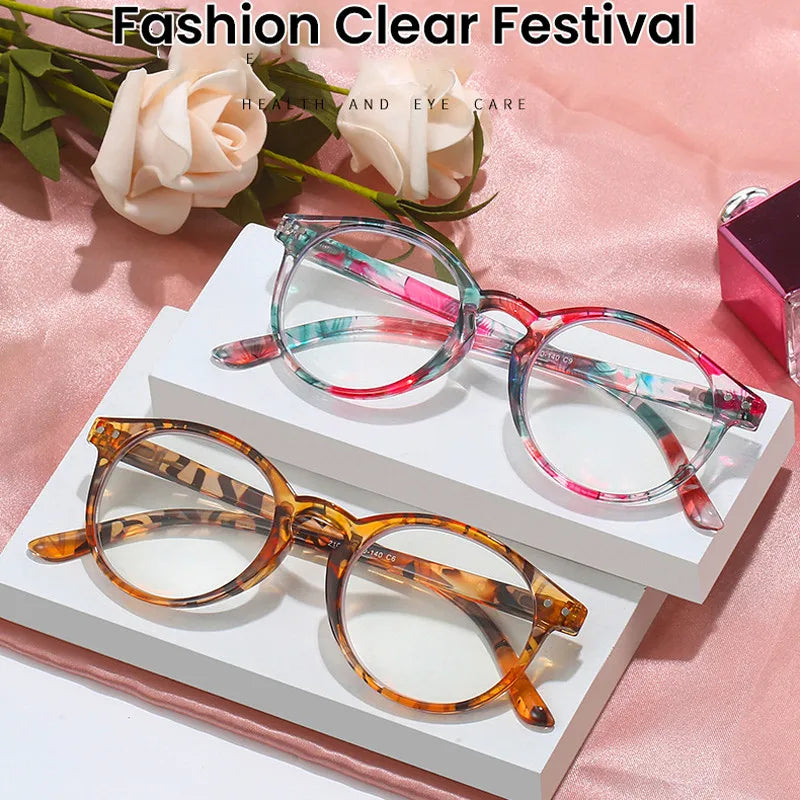Anti-blue Reading Glasses Women Flowers Grain Far Sight Diopter Eyewear Optical Presbyopic Eyeglasses +1.0 +1.5 +2.0 +2.5