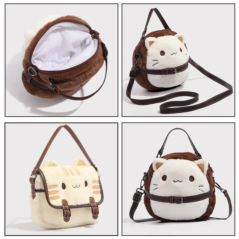 Cute Cat Plush Handbag Soft Shoulder Backpack