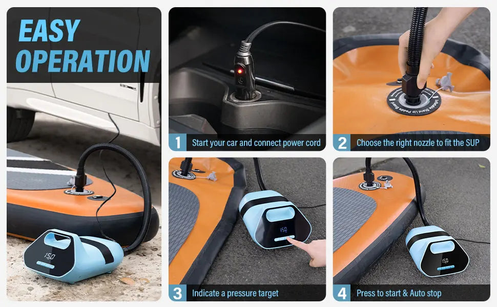 SUP Pump for Inflatable Boats Kayak 20PSI Dual Stage Corded Stand Up Paddle Board Surfing Board with Nozzles No Battery