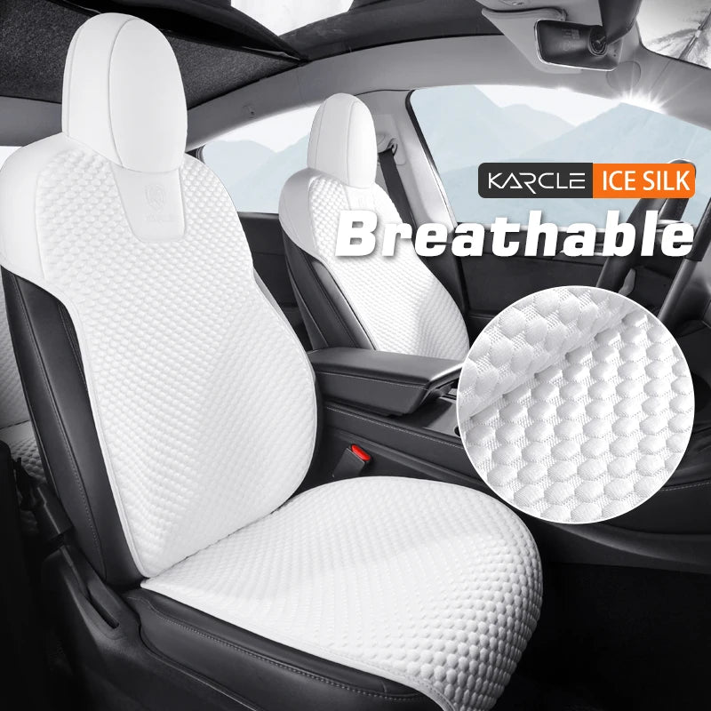 For Tesla Model 3/Highland 3 For 2020-2024 Model 3 Car Seat Cover 5-Seat Ice Silk Seat Cushion Summer Breathable Car Mat Pad