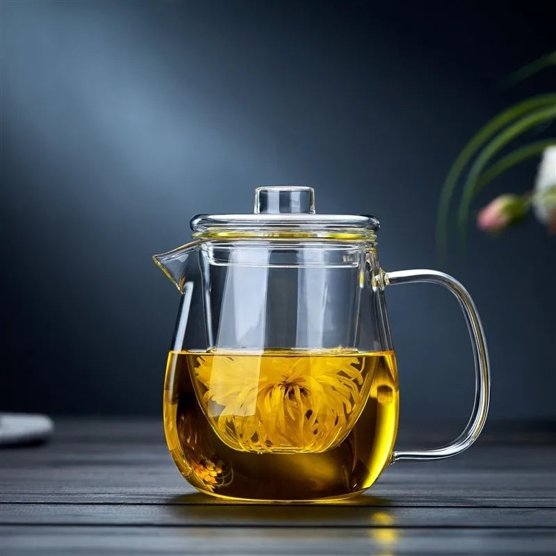 480/650ml Heat-Resistant Teapot With Glass Tea Strainer Infuser Flower Kettle Kung Fu Teawear Set Puer Oolong Pot Teaware