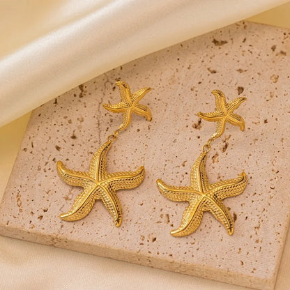 Trendy Starfish Pendant Necklace For Women Girls 18K Gold Plated Stainless Steel Choker Chains Earrings 45 cm