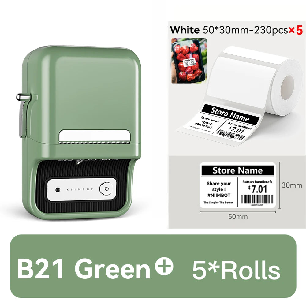 B21 Mini Thermal Label Printer, Bluetooth Wireless Barcode Label Maker, Portable Inkless Sticker Printer for Business & Office
