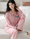Women’s Winter 100% Cotton Pajama Set – Loose Fit, Turn-Down Collar, Long Sleeves, Cute Pink