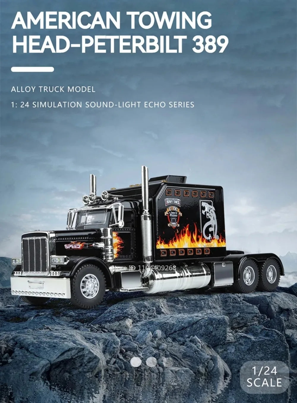 1:24 PETERBILT 389 Truck Toy Walking Tractor Car Model Alloy Die-cast Sound Light Vehicle Models Interior Decoration Present