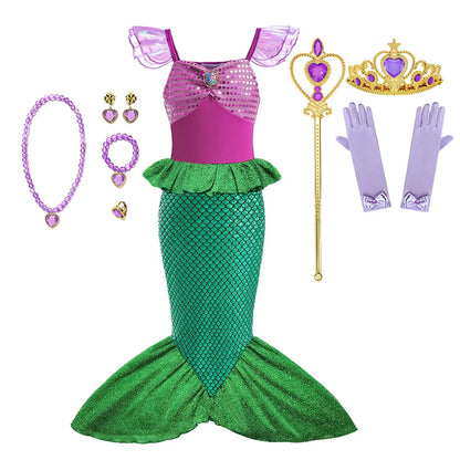 Ariel Little Mermaid Costume Party Dress Halloween Cosplay Princess Ariel Dress Birthday Clothes Disguise