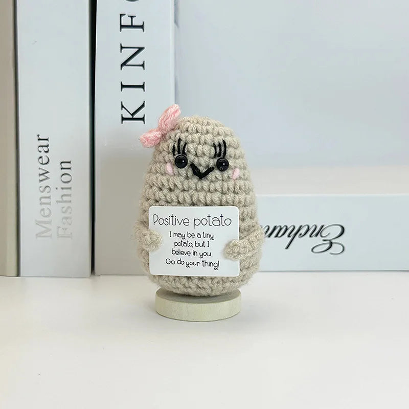 3 Pcs Funny Positive Crochet Sunshine Doll Desktop Ornament Handmade Cheer Emotional Support Positive Sun with Card Home Party Decor