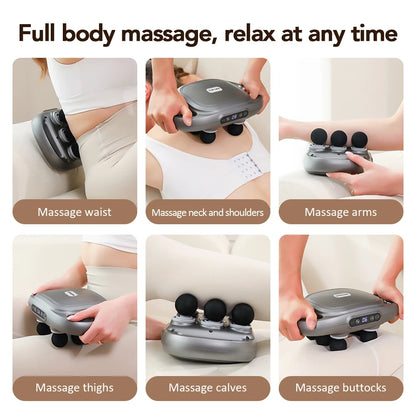 Fascia Gun with 6 Head Vibration Muscle Relaxation Massager Back Waist Massage Machine Body Shoulder Fascia  Massage Gun 9 Modes