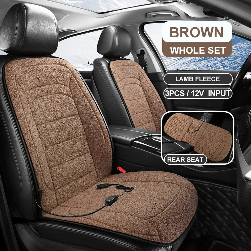 Heated Car Seat Cover 12V Fast Heating Seat Cushion Warm Plush Car Seat Heating Covers Seat Protector Auto Seat Heater Pads Mat