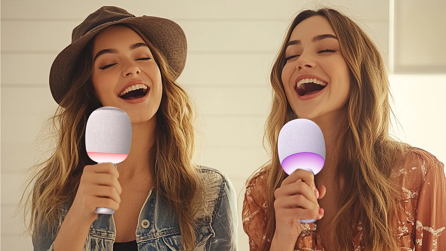 Wireless Bluetooth Karaoke Microphone 5-in-1 Portable Handheld Mic Speaker with Dynamic LED Lights for Car & Party