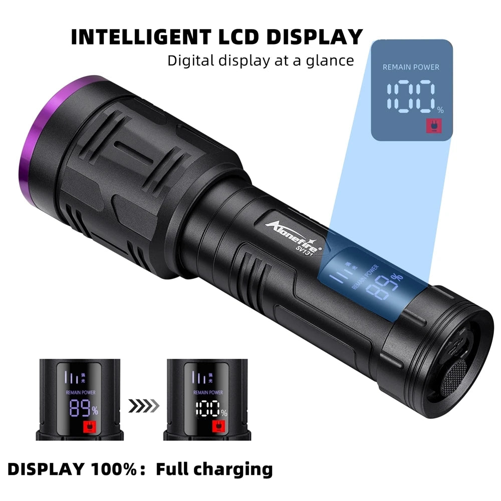 20W 365nm UV Rechargeable Blacklight Flashlight With LCD Display