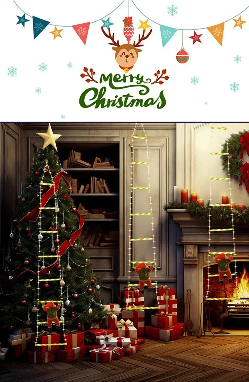 Christmas Decoration LED Ladder Light Strip Climbing Santa Claus Outdoor 8 Modes Christmas Tree For Home Window Christmas Decor