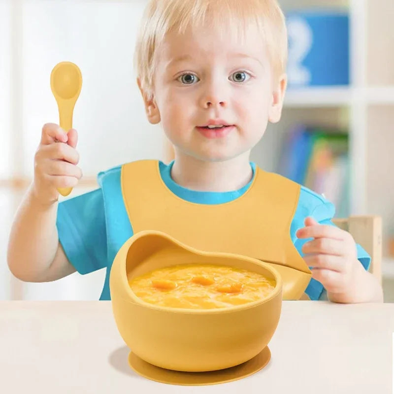 9/7/6 Silicone Baby Dinnerware Set Square Plate Baby Suction Bowl Straw Cup Wooden Spoon Fork Kids Tableware Children Dishes