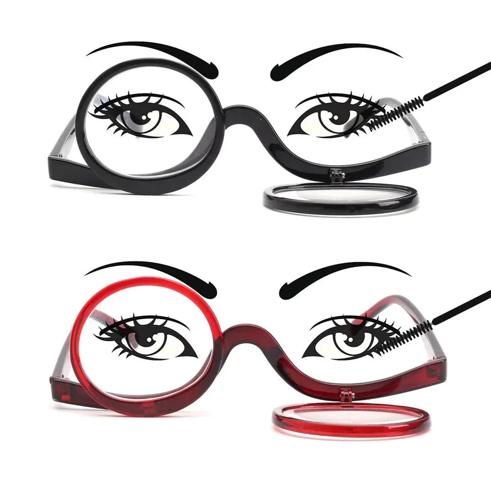 Round Makeup Reading Glasses Magnifying Flip Down Cosmetic Readers Folding Makeup Glasses Cosmetic