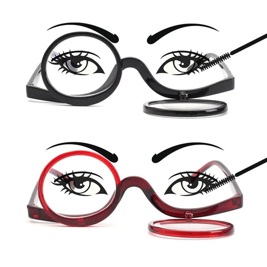 Round Makeup Reading Glasses Magnifying Flip Down Cosmetic Readers Folding Makeup Glasses Cosmetic