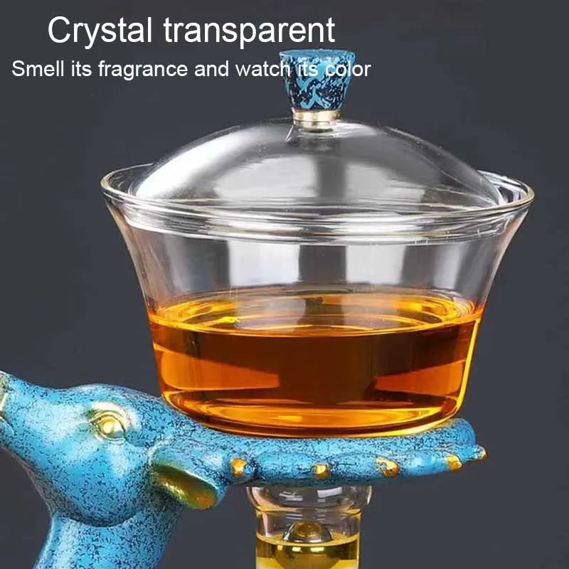 Kungfu Glass Tea Set, Creative Deer Teapot,  Water Diversion, Tea Infuser, Turkish Drip Pot with Base
