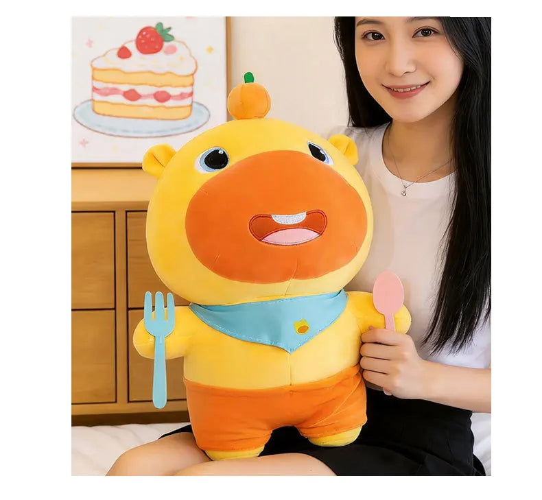 Capybara Lulu Plush Toy With Fork Spoon Soft Stuffed Animal