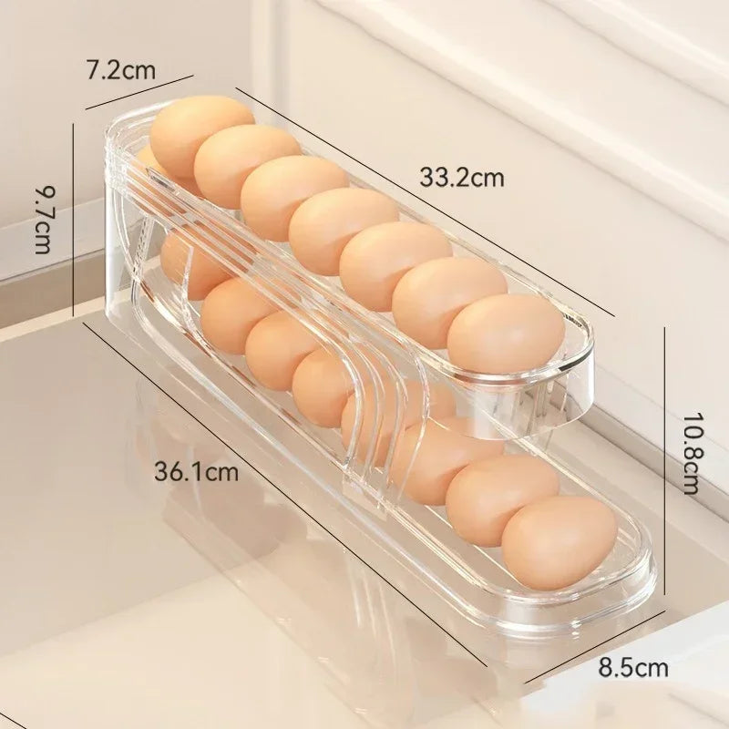Bilayer Ladder-Style Egg Storage Box – Automatic Rolling Refrigerator Egg Holder & Organizer Rack