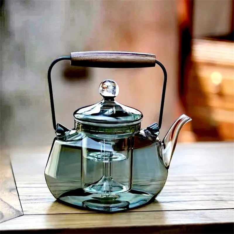 Japanese Square Heat Resistant Glass Teapot Steaming and Boiling Dual-use Lifting Beam Tea Pot Glass Kettle Kung Fu Tea Set