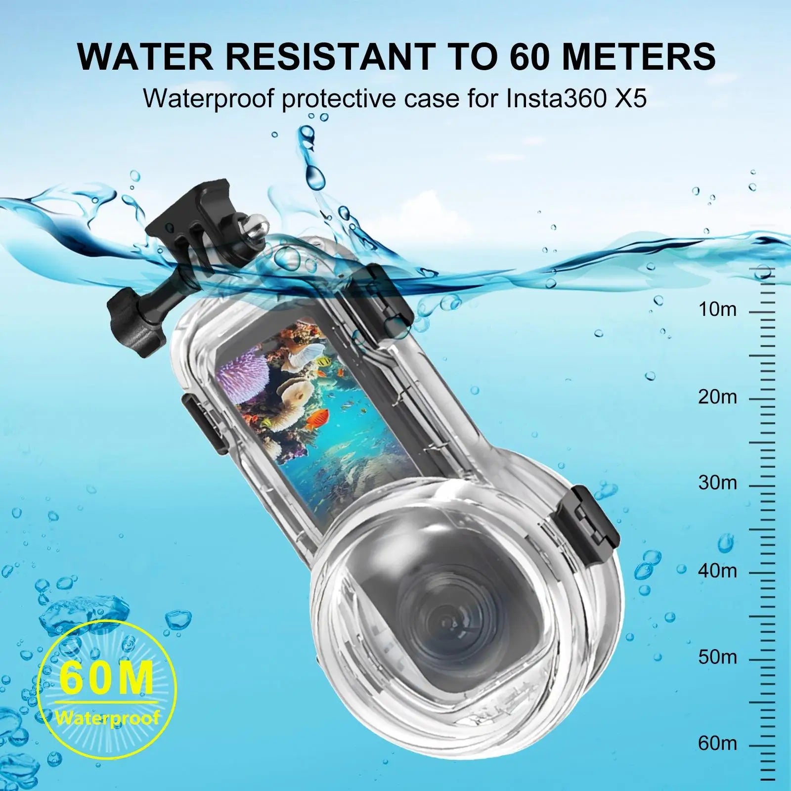 Waterproof Diving Case For Insta360 X5 Sports Camera, 60m Underwater Sealed Waterproof Housing Invisible Transparent Shell