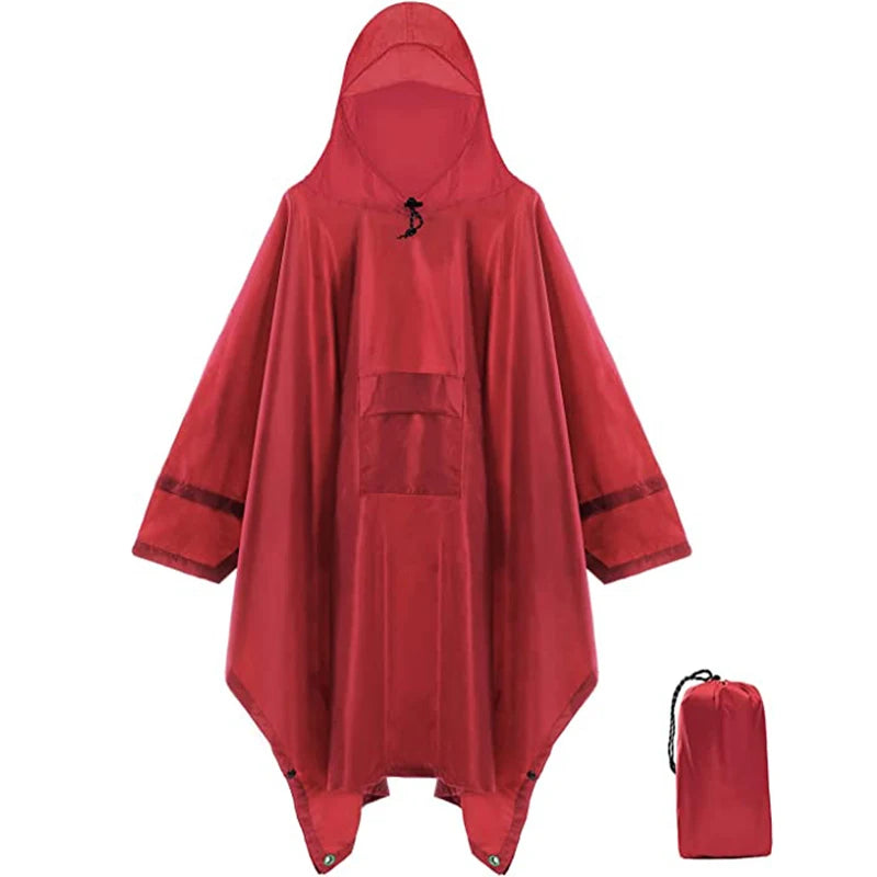 Multifunctional Hooded Rain Poncho for Adult with Pocket Waterproof Portable Unisex Raincoat Jacket for Hiking Camping Emergency