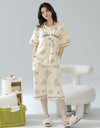 2-Pcs Women’s Summer Cotton Pajama Set – Breathable Short Sleeve Sleepwear with Cute Prints