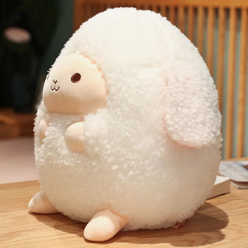 Cute Fluffy Sheep Plush Stuffed Animal Soft Round Pillow