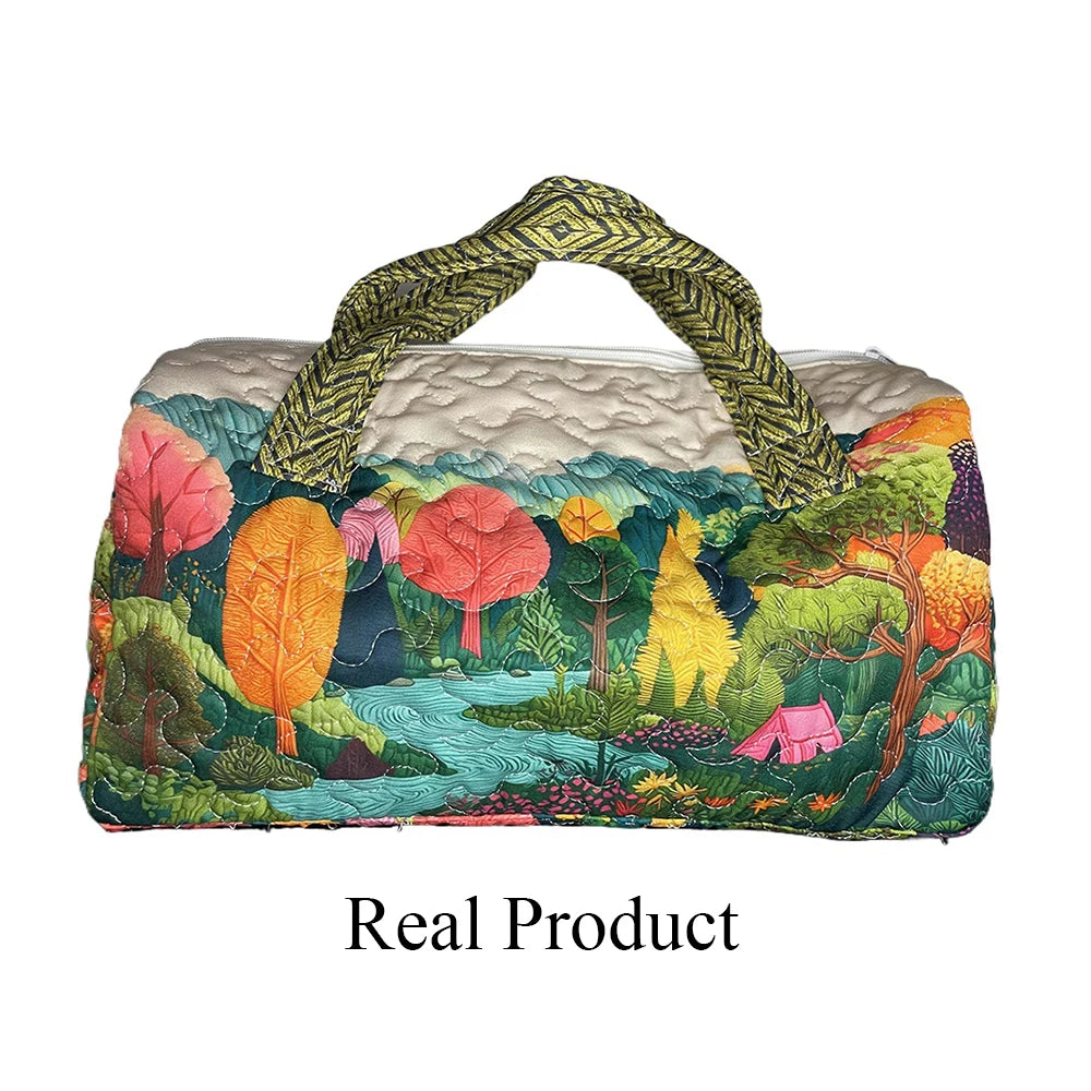 Quilting Craft 3D Travel Duffel Bag Hippie Boho Weekender Bag Mushroom Frog Vintage Bus for Men Women Gym Yoga Overnight Bags