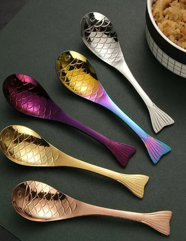 Cute Fish-Shaped Stainless Steel Soup Spoon, Food Grade Cutlery for Ice Cream Desserts, Creative Mermaid Spoon Kitchen Tableware