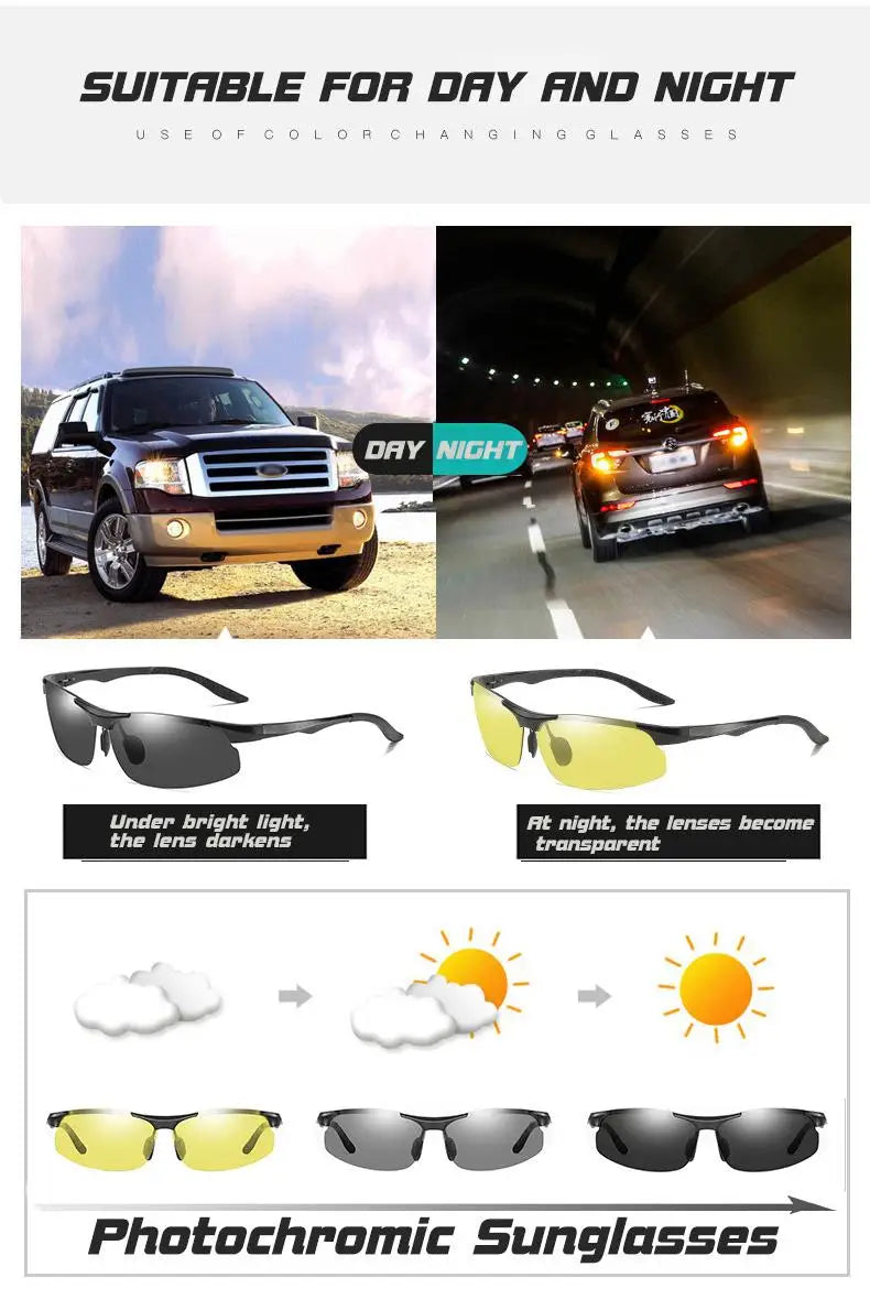Aluminum Photochromic Polarized UV400 Mirror Driving Sunglasses for Men Women