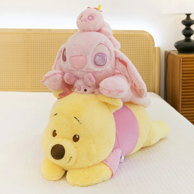 80cm New Cherry Blossom Series Kawaii Stitch Plush Toy Stuffed Doll Cute Winnie Dumbo Sitting Figure Kids Birthday Xmas Gift