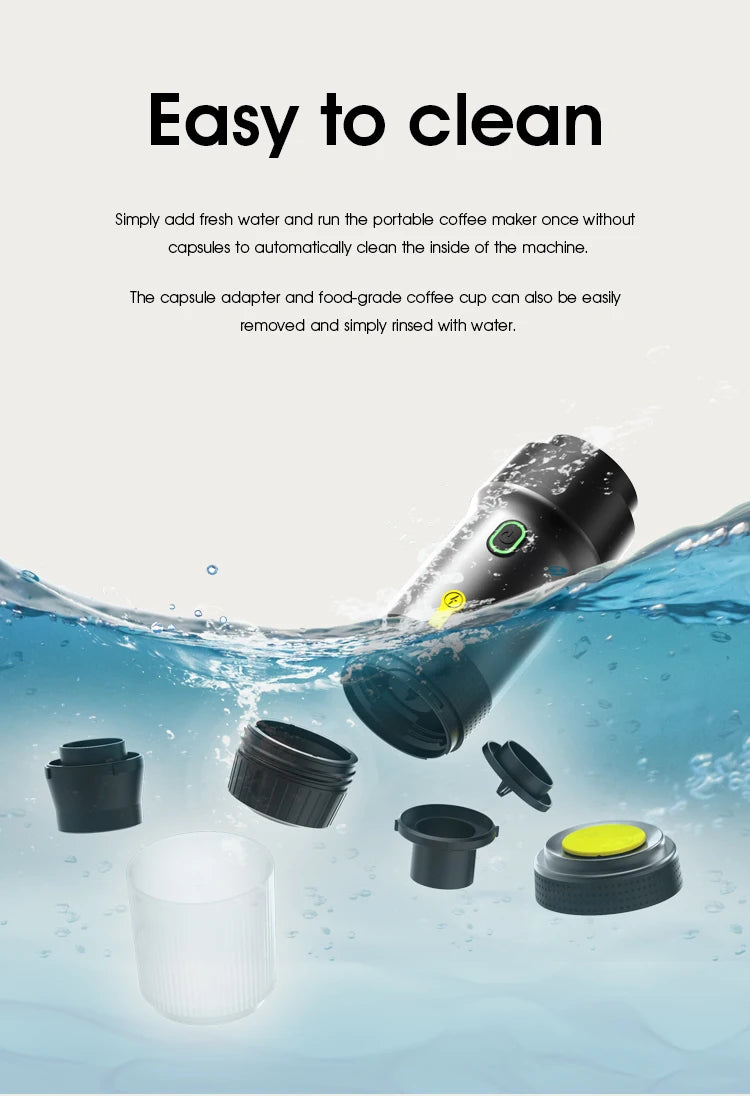 Foombthe Electric Portable Coffee Machine Italian Espresso Machine for Car & Home 3-in-1 Capsule Powder Travel Coffee Maker