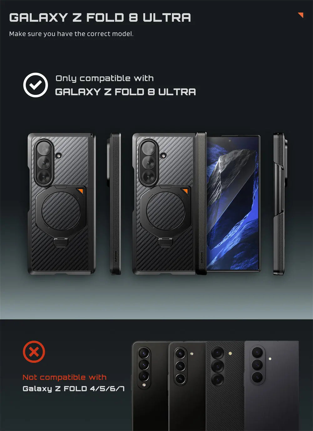 Full Body Rugged Phone Case with Magnetic Rotating Stand and Two Screen Protectors for Samsung Galaxy Z Fold 7 and Z Fold 8 Ultra