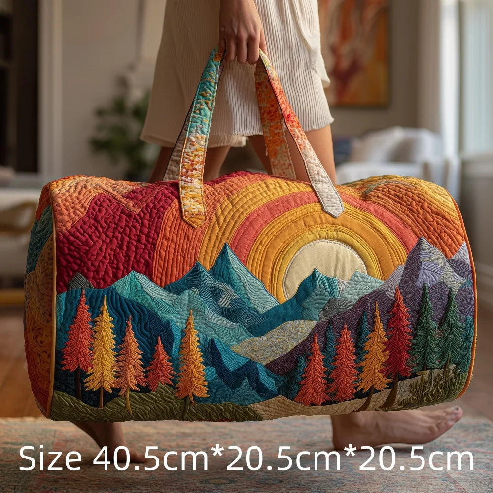 3D Print Quilted Travel Bag Autumn Mountain Forest Cabin Tote Weekender Duffle for Women Men Vintage Nature Landscape Hangbag
