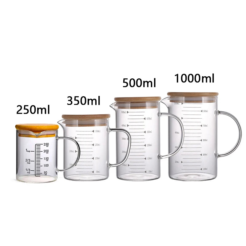 250/350/500/1000ml Glass Measuring Cup With Lid Heat-resistant With Scales Laboratory Beaker Handle Kitchen Measuring Mug