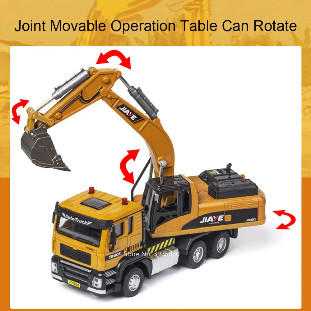 1:50 Scale Mixer Excavator Car Model Toy Simulation Sound Light Metal Die-cast Engineering Cement Transport Vehicles Gifts