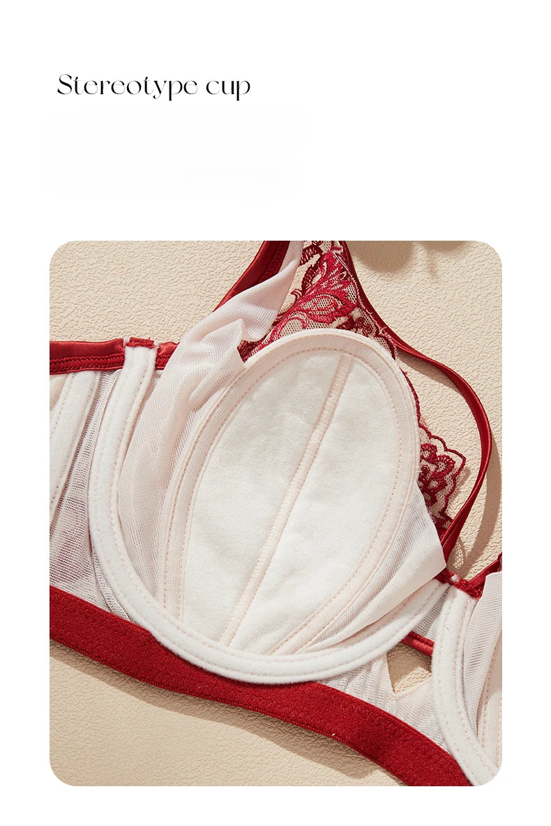 Womens Floral Embroidery Lace Push Up Underwire Bra